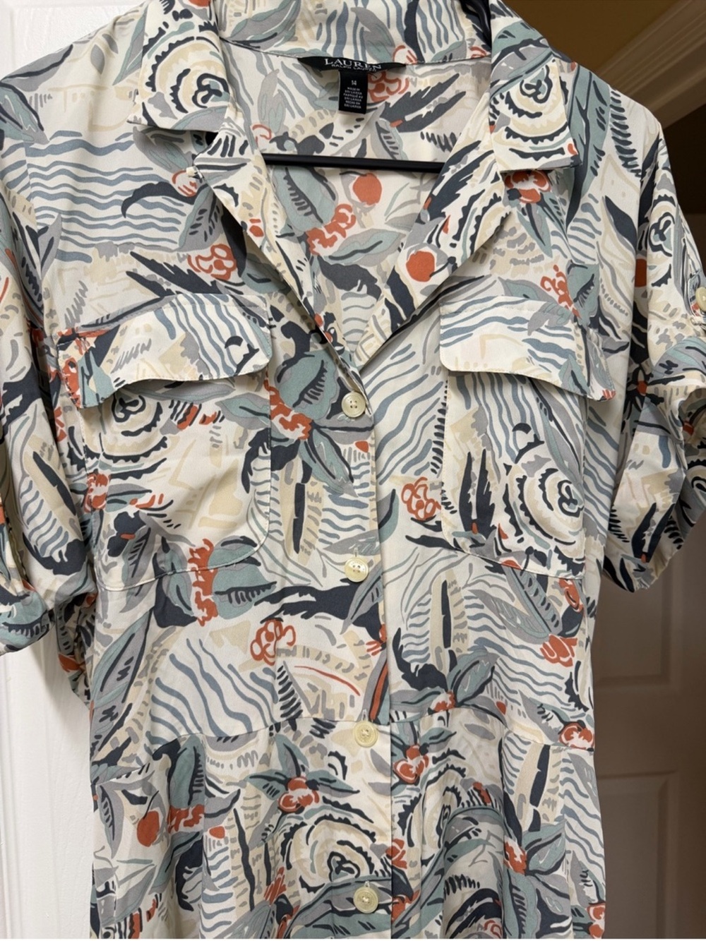 Lauren Ralph Lauren Belted Printed Midi Shirtdress Size 14 - Picture 13 of 16